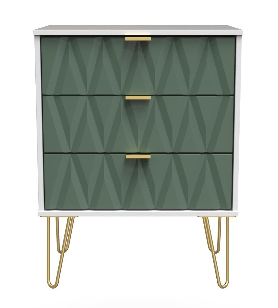 Diamond 3 Drawer Midi Chest with Gold Hairpin Legs - Welcome Furniture