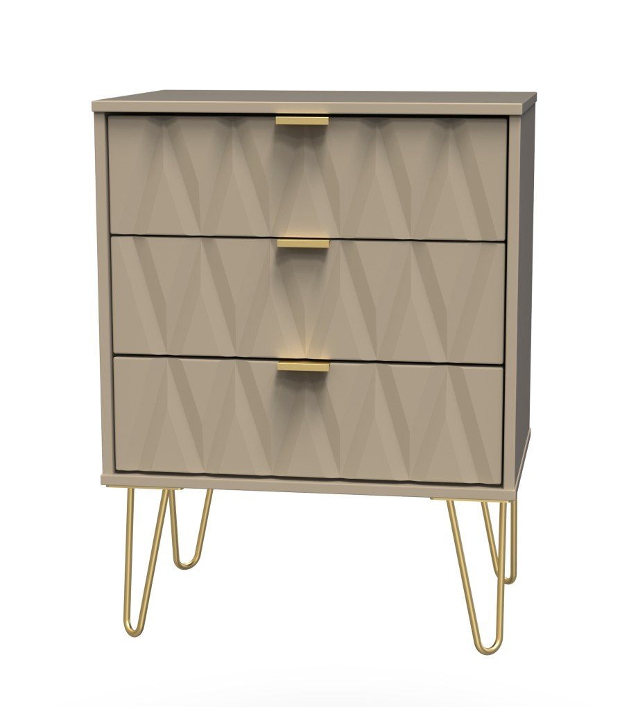 Diamond 3 Drawer Midi Chest with Gold Hairpin Legs - Welcome Furniture