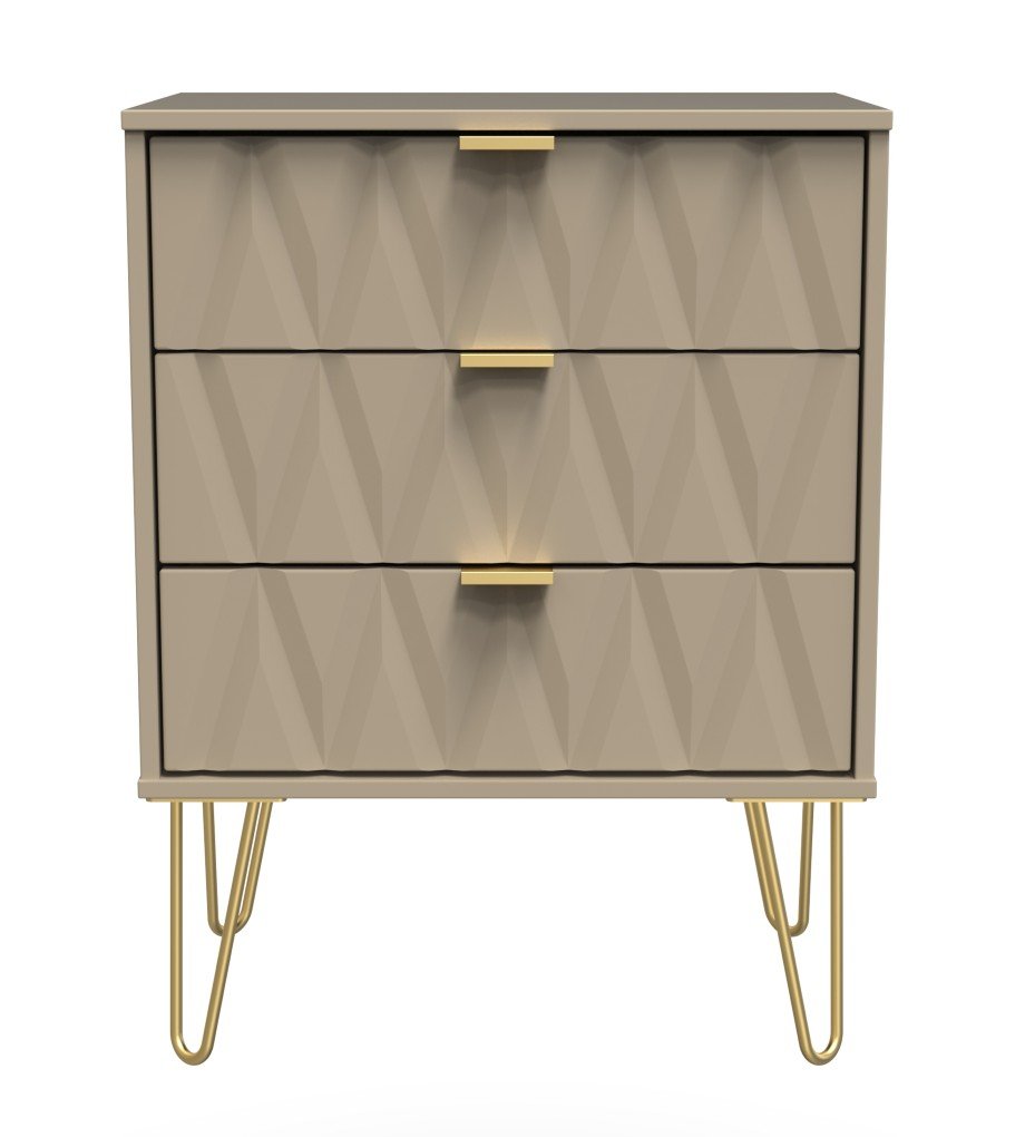 Diamond 3 Drawer Midi Chest with Gold Hairpin Legs - Welcome Furniture