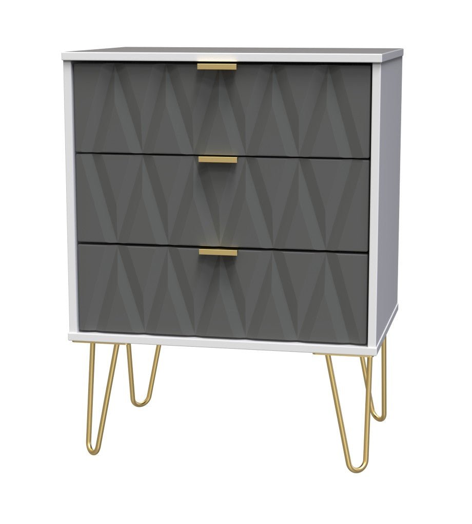 Diamond 3 Drawer Midi Chest with Gold Hairpin Legs - Welcome Furniture