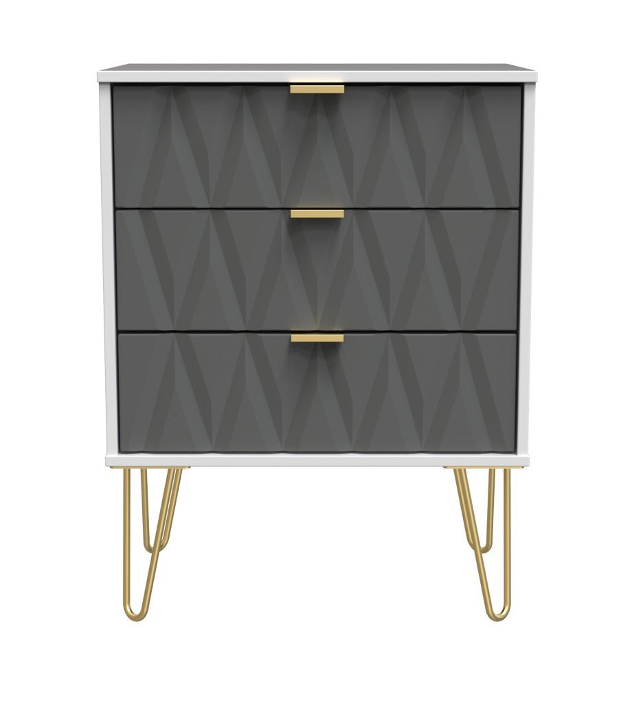 Diamond 3 Drawer Midi Chest with Gold Hairpin Legs - Welcome Furniture
