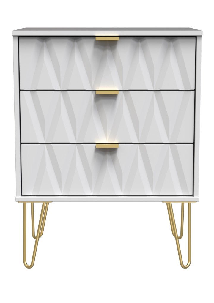 Diamond 3 Drawer Midi Chest with Gold Hairpin Legs - Welcome Furniture