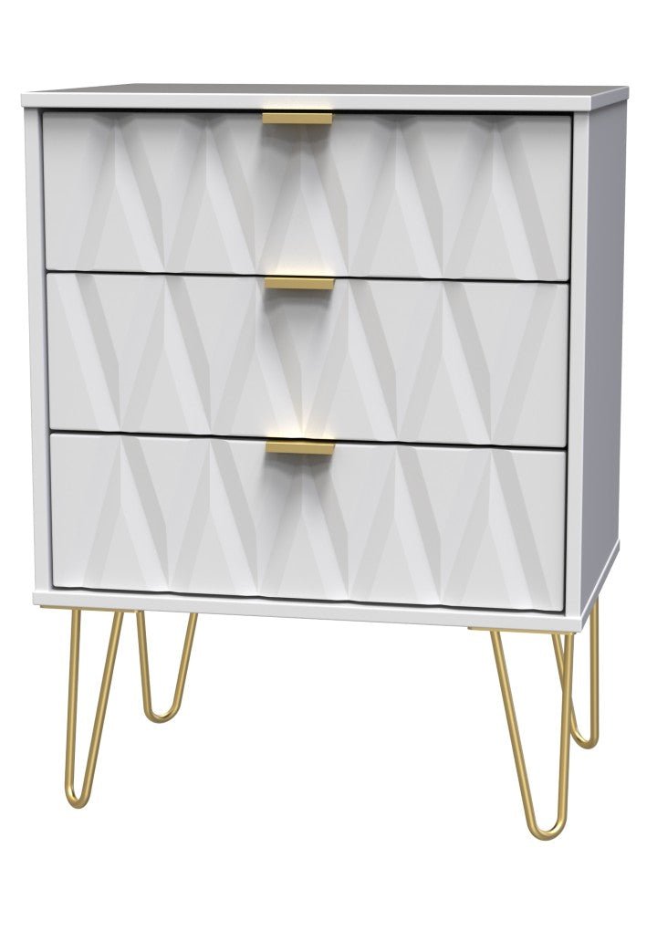 Diamond 3 Drawer Midi Chest with Gold Hairpin Legs - Welcome Furniture
