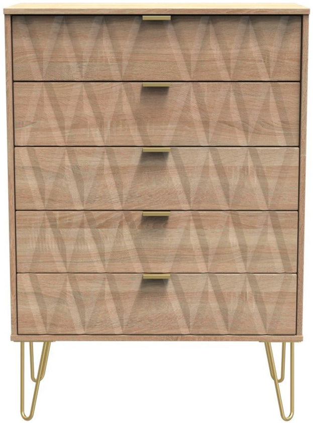 Diamond 5 Drawer Chest with Gold Hairpin Legs - Welcome Furniture