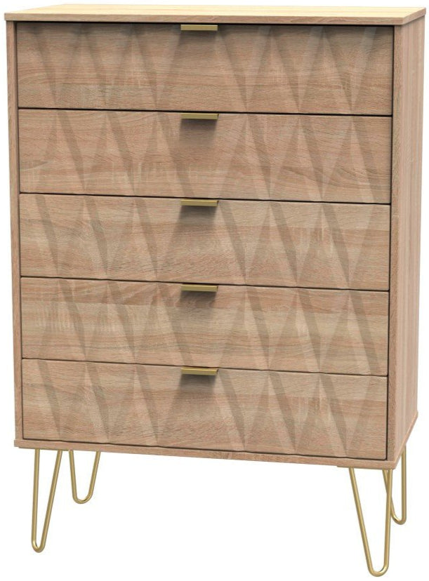 Diamond 5 Drawer Chest with Gold Hairpin Legs - Welcome Furniture