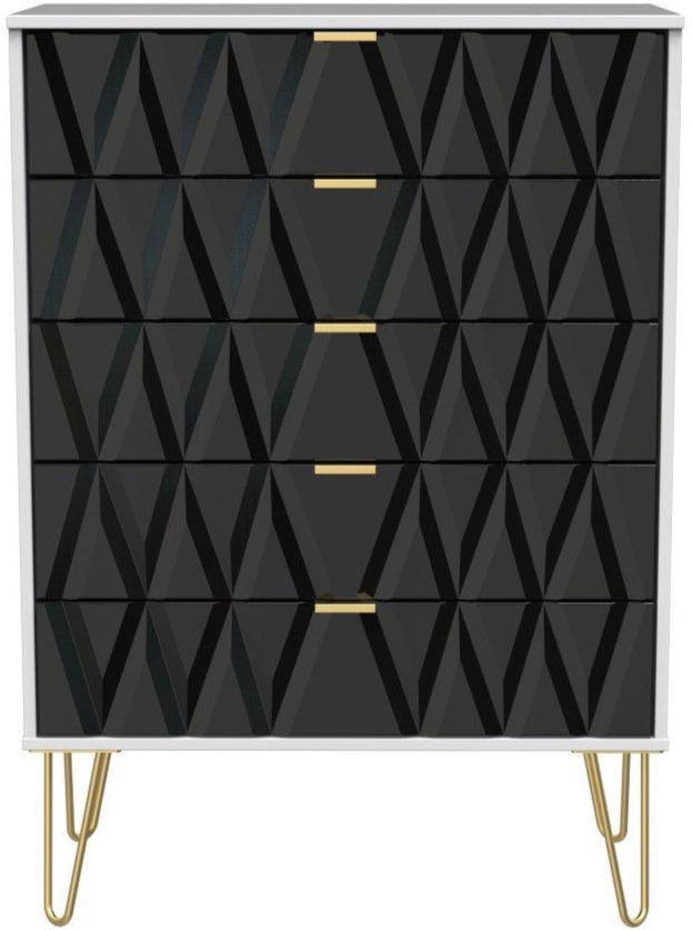 Diamond 5 Drawer Chest with Gold Hairpin Legs - Welcome Furniture