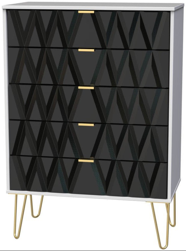 Diamond 5 Drawer Chest with Gold Hairpin Legs - Welcome Furniture