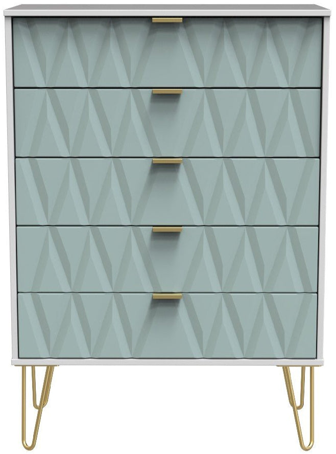 Diamond 5 Drawer Chest with Gold Hairpin Legs - Welcome Furniture