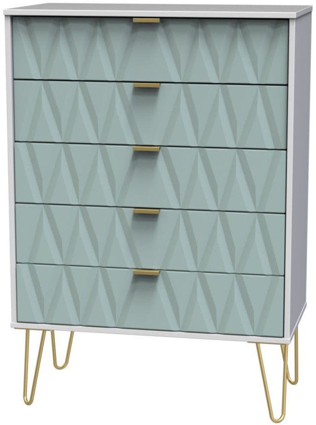 Diamond 5 Drawer Chest with Gold Hairpin Legs - Welcome Furniture