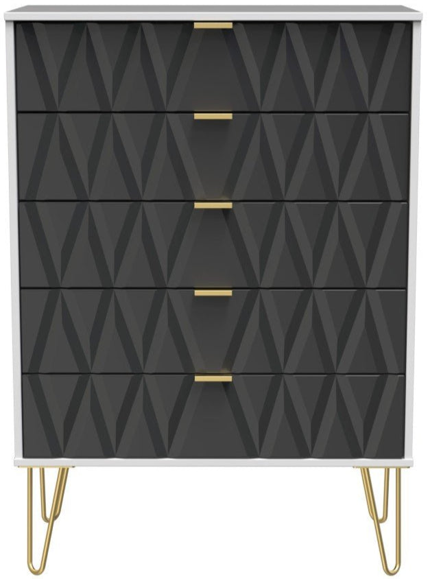 Diamond 5 Drawer Chest with Gold Hairpin Legs - Welcome Furniture