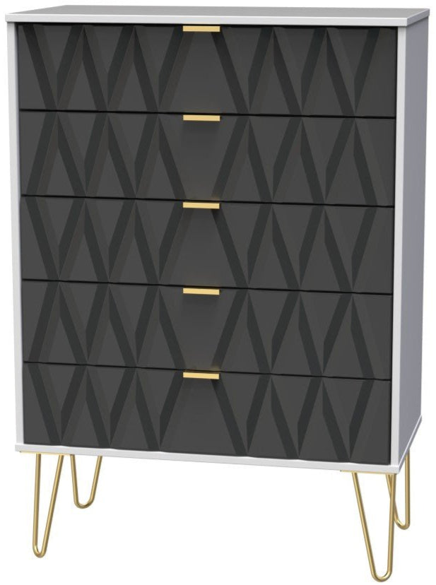 Diamond 5 Drawer Chest with Gold Hairpin Legs - Welcome Furniture