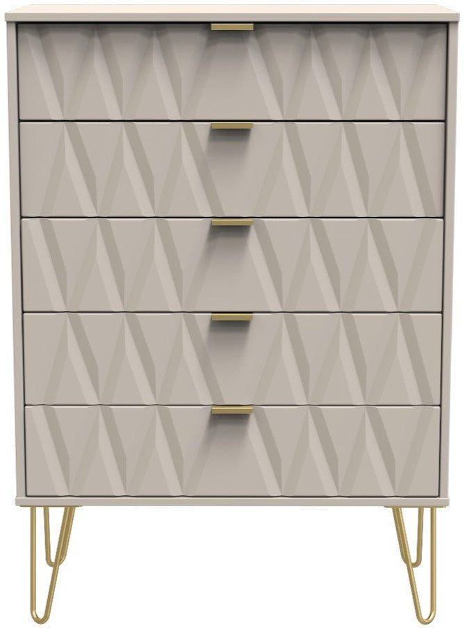 Diamond 5 Drawer Chest with Gold Hairpin Legs - Welcome Furniture