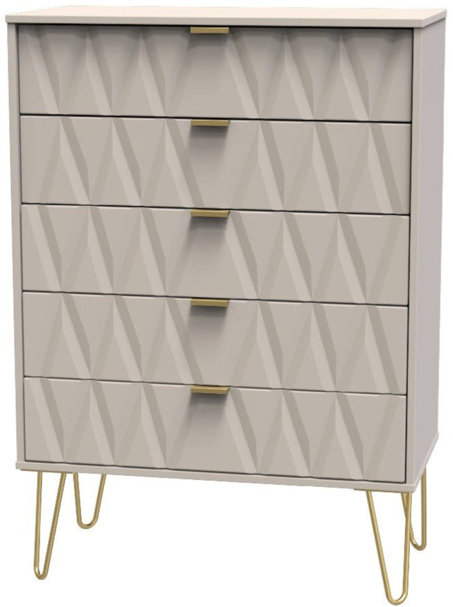 Diamond 5 Drawer Chest with Gold Hairpin Legs - Welcome Furniture