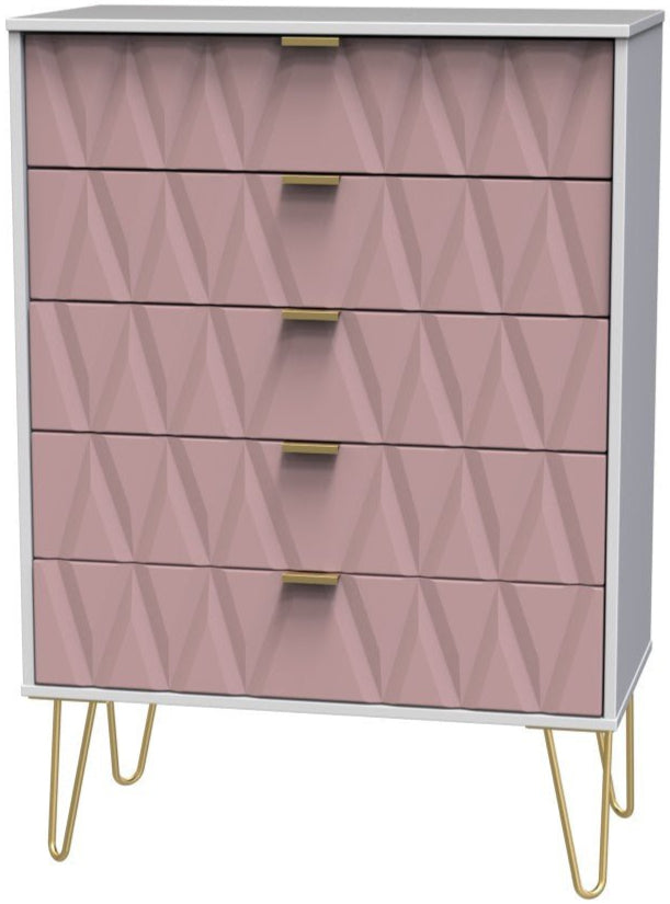 Diamond 5 Drawer Chest with Gold Hairpin Legs - Welcome Furniture
