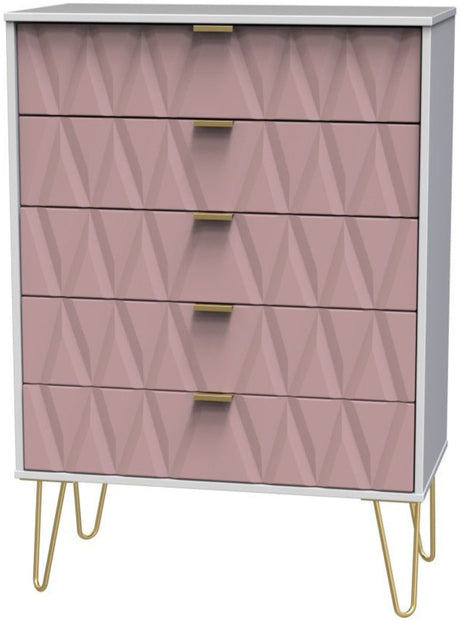 Diamond 5 Drawer Chest with Gold Hairpin Legs - Welcome Furniture