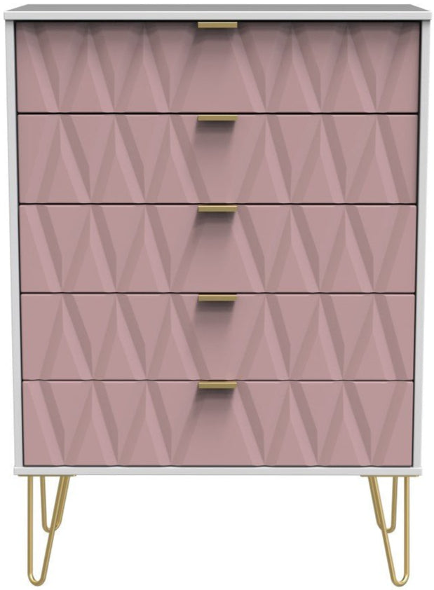 Diamond 5 Drawer Chest with Gold Hairpin Legs - Welcome Furniture