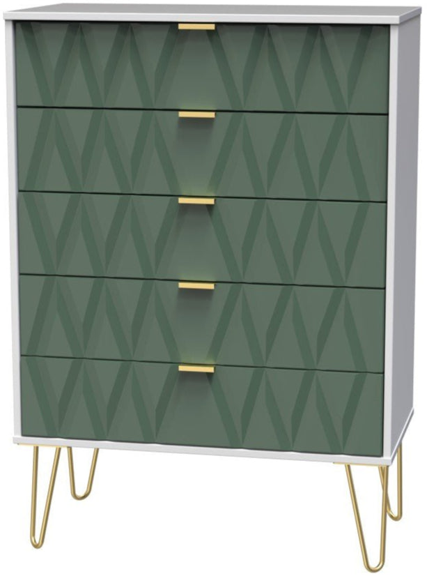 Diamond 5 Drawer Chest with Gold Hairpin Legs - Welcome Furniture