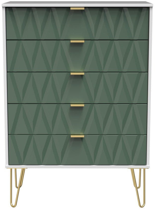 Diamond 5 Drawer Chest with Gold Hairpin Legs - Welcome Furniture