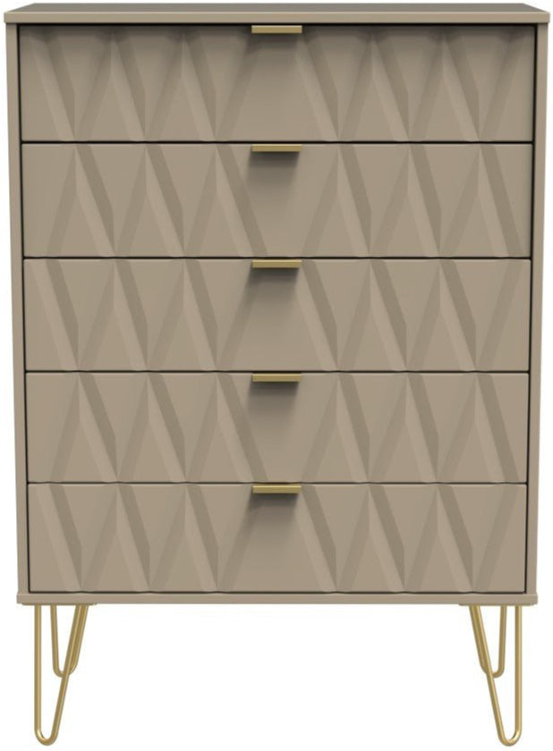 Diamond 5 Drawer Chest with Gold Hairpin Legs - Welcome Furniture