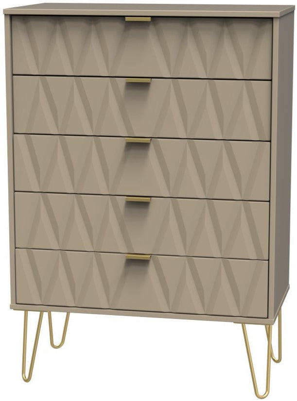 Diamond 5 Drawer Chest with Gold Hairpin Legs - Welcome Furniture