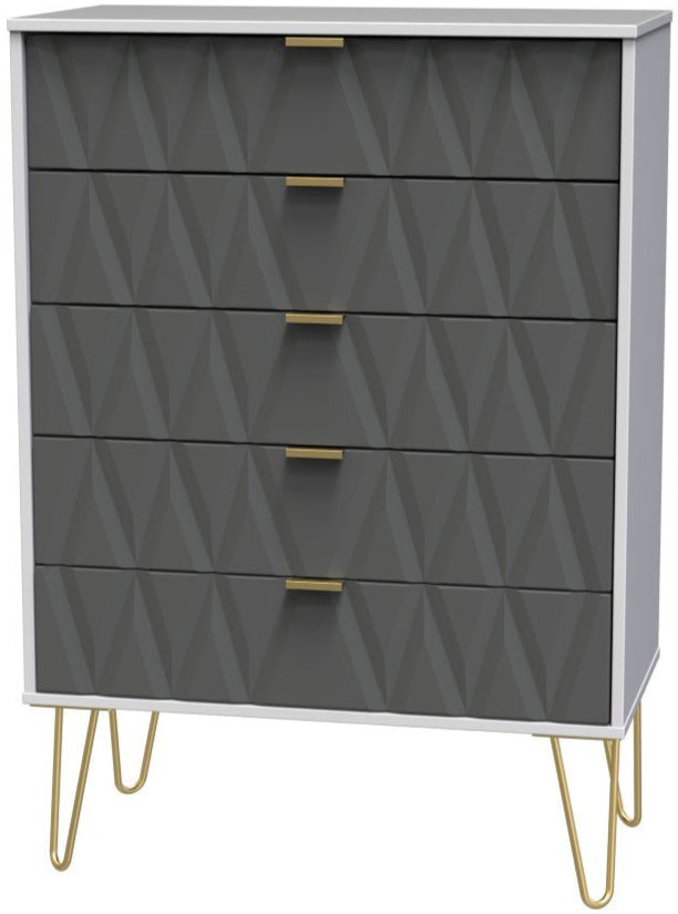 Diamond 5 Drawer Chest with Gold Hairpin Legs - Welcome Furniture