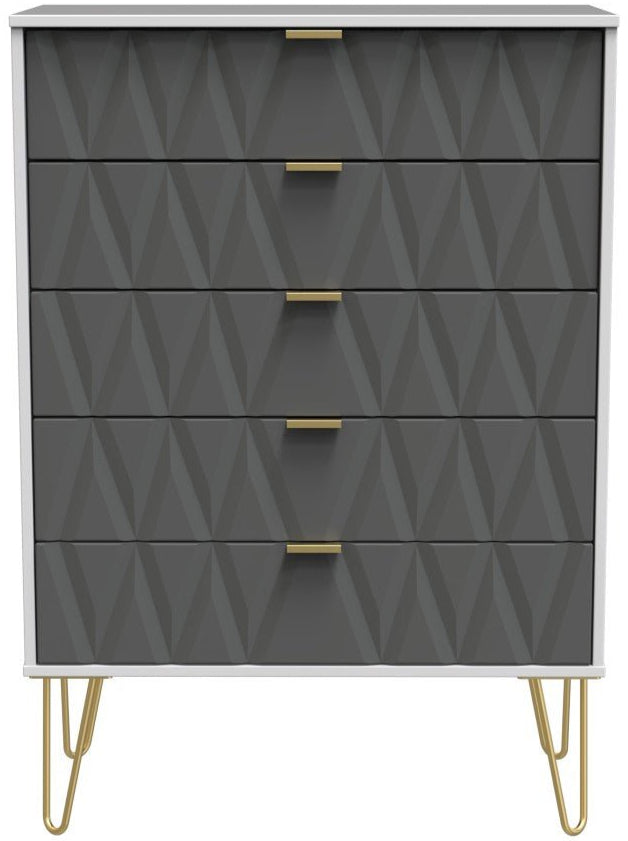 Diamond 5 Drawer Chest with Gold Hairpin Legs - Welcome Furniture