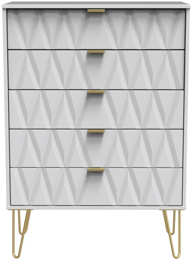 Diamond 5 Drawer Chest with Gold Hairpin Legs - Welcome Furniture
