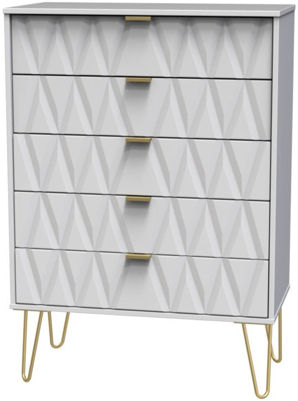 Diamond 5 Drawer Chest with Gold Hairpin Legs - Welcome Furniture