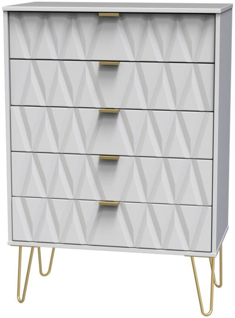 Diamond 5 Drawer Chest with Gold Hairpin Legs - Welcome Furniture