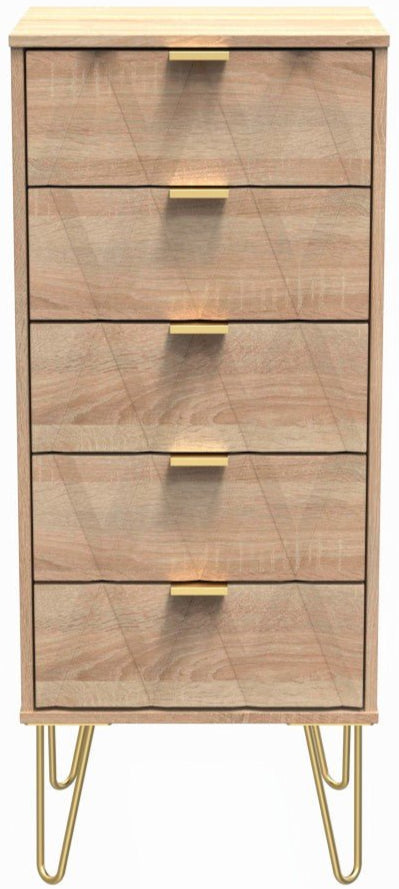 Diamond Narrow 5 Drawer Chest with Gold Hairpin Legs - Welcome Furniture