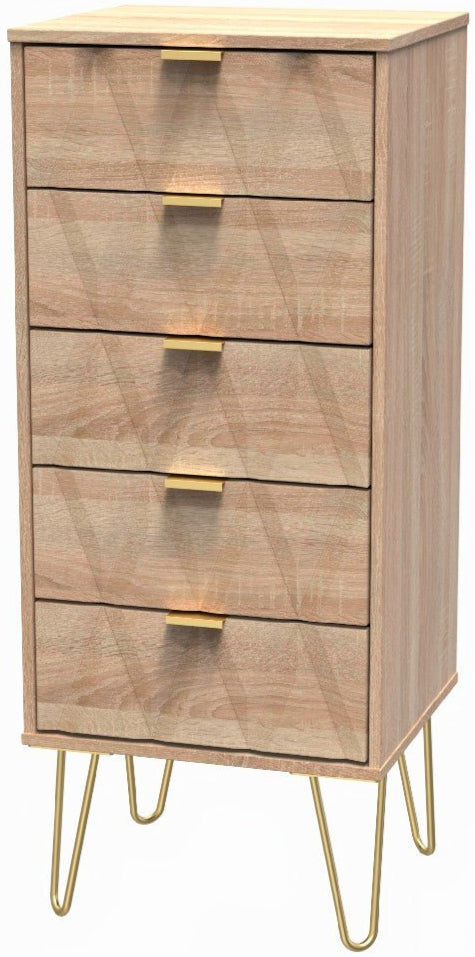 Diamond Narrow 5 Drawer Chest with Gold Hairpin Legs - Welcome Furniture