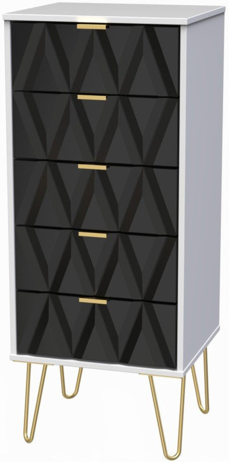 Diamond Narrow 5 Drawer Chest with Gold Hairpin Legs - Welcome Furniture