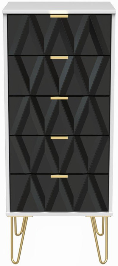 Diamond Narrow 5 Drawer Chest with Gold Hairpin Legs - Welcome Furniture
