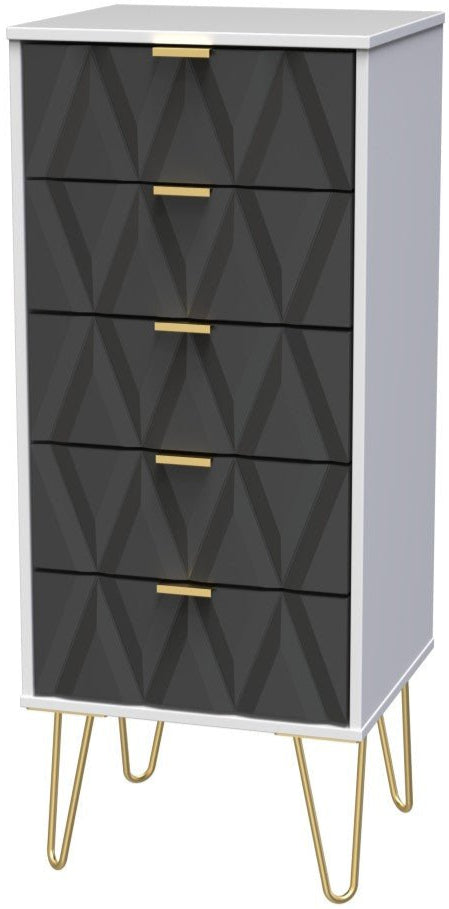 Diamond Narrow 5 Drawer Chest with Gold Hairpin Legs - Welcome Furniture