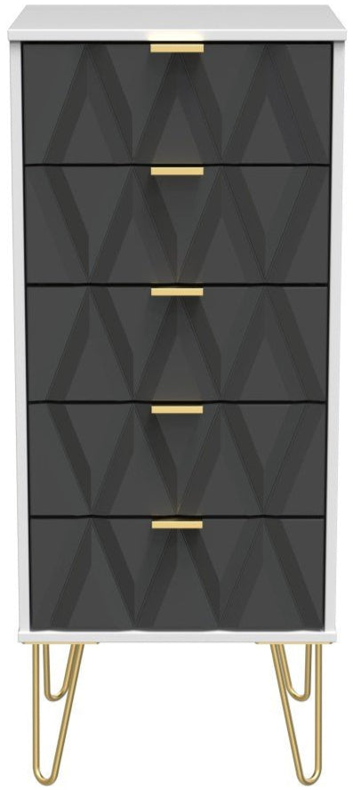 Diamond Narrow 5 Drawer Chest with Gold Hairpin Legs - Welcome Furniture