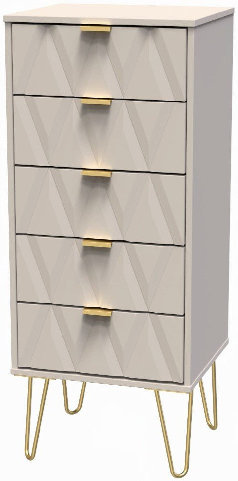 Diamond Narrow 5 Drawer Chest with Gold Hairpin Legs - Welcome Furniture