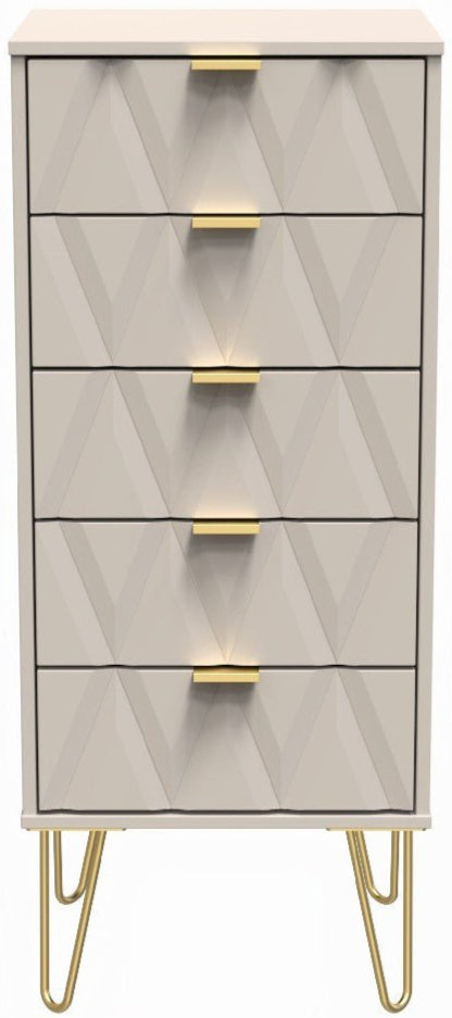 Diamond Narrow 5 Drawer Chest with Gold Hairpin Legs - Welcome Furniture