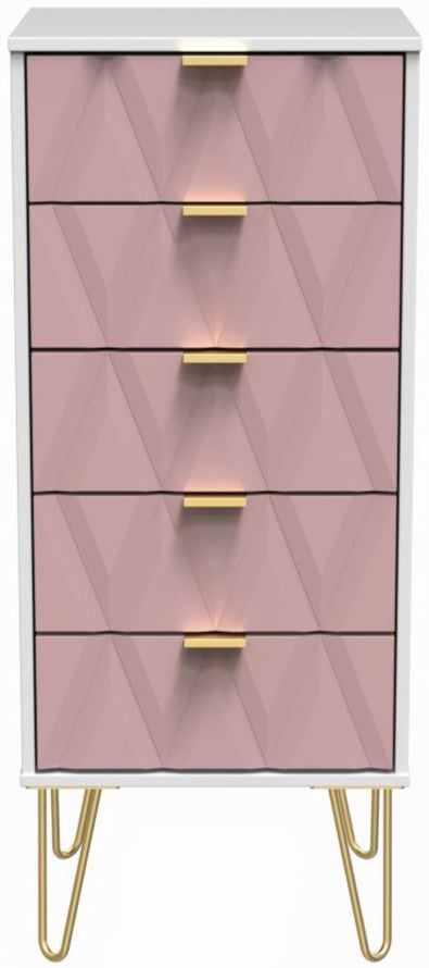Diamond Narrow 5 Drawer Chest with Gold Hairpin Legs - Welcome Furniture
