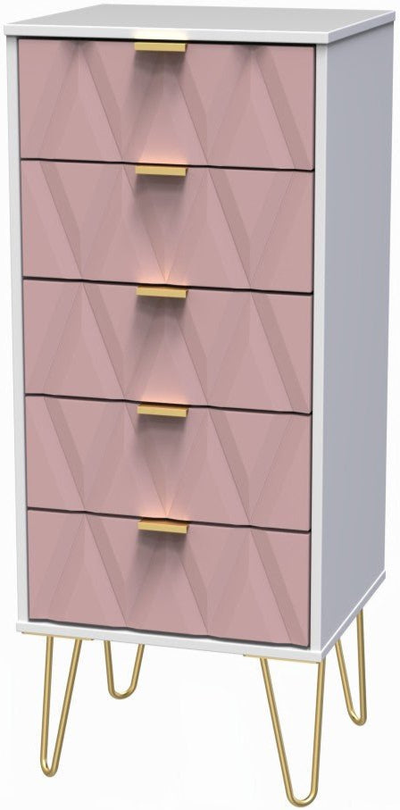 Diamond Narrow 5 Drawer Chest with Gold Hairpin Legs - Welcome Furniture