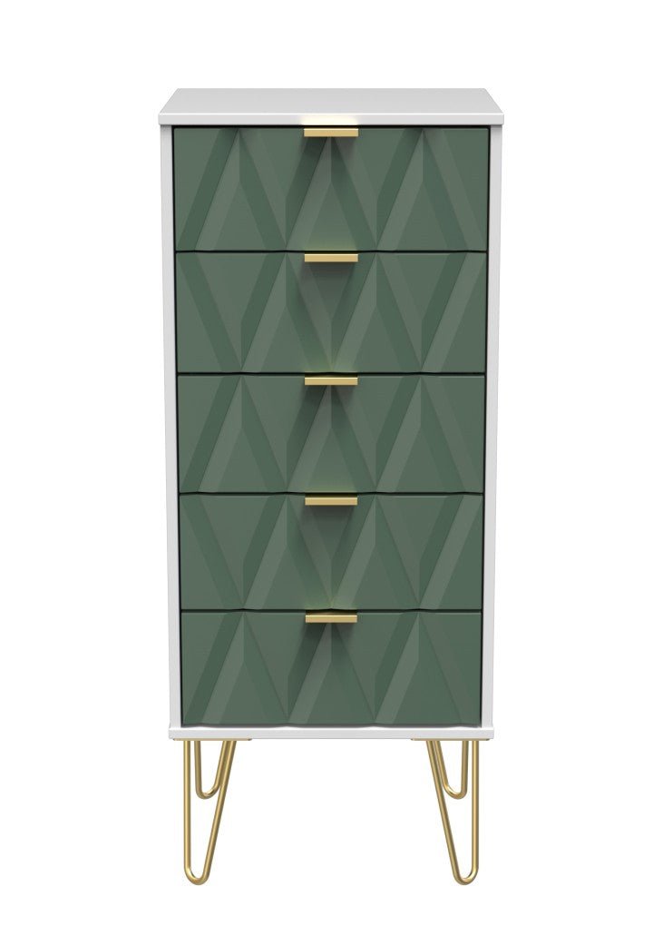 Diamond Narrow 5 Drawer Chest with Gold Hairpin Legs - Welcome Furniture