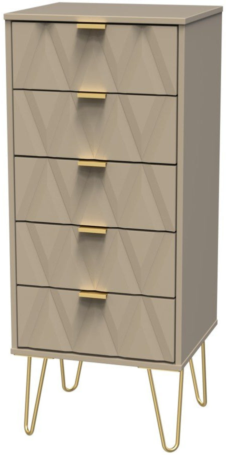 Diamond Narrow 5 Drawer Chest with Gold Hairpin Legs - Welcome Furniture
