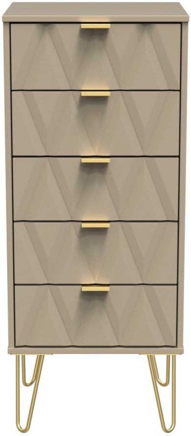 Diamond Narrow 5 Drawer Chest with Gold Hairpin Legs - Welcome Furniture