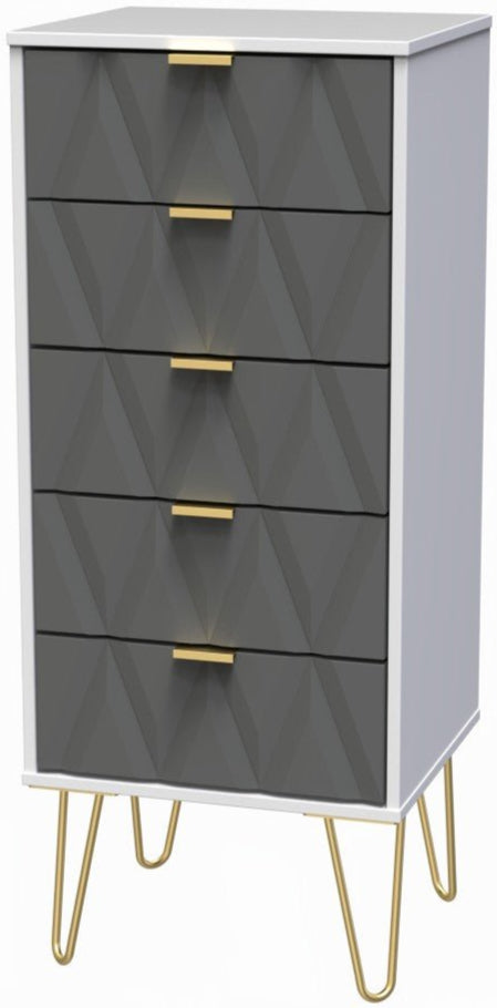 Diamond Narrow 5 Drawer Chest with Gold Hairpin Legs - Welcome Furniture