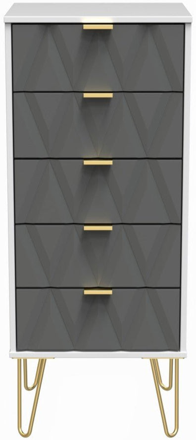 Diamond Narrow 5 Drawer Chest with Gold Hairpin Legs - Welcome Furniture