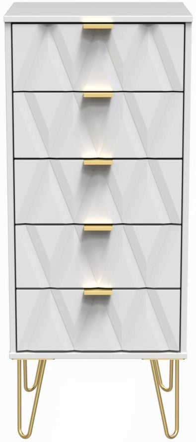Diamond Narrow 5 Drawer Chest with Gold Hairpin Legs - Welcome Furniture