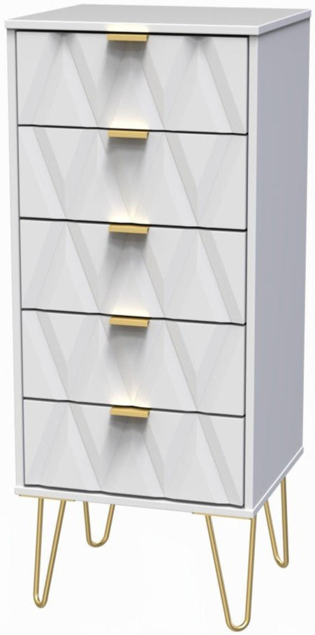Diamond Narrow 5 Drawer Chest with Gold Hairpin Legs - Welcome Furniture
