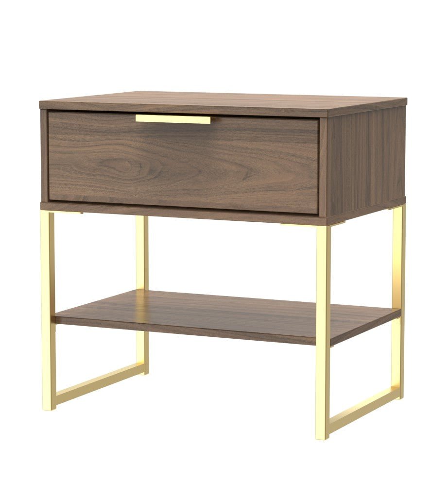 Diego 1 Drawer Midi Bedside Cabinet with Gold Frame Legs - Welcome Furniture