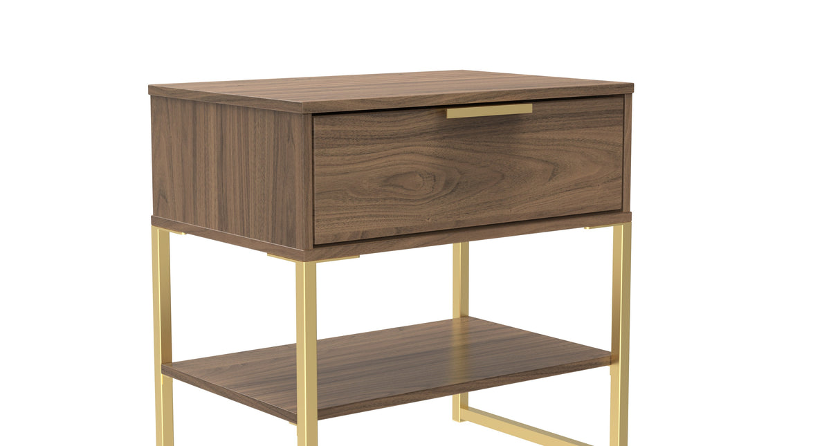 Diego 1 Drawer Midi Bedside Cabinet with Gold Frame Legs - Welcome Furniture