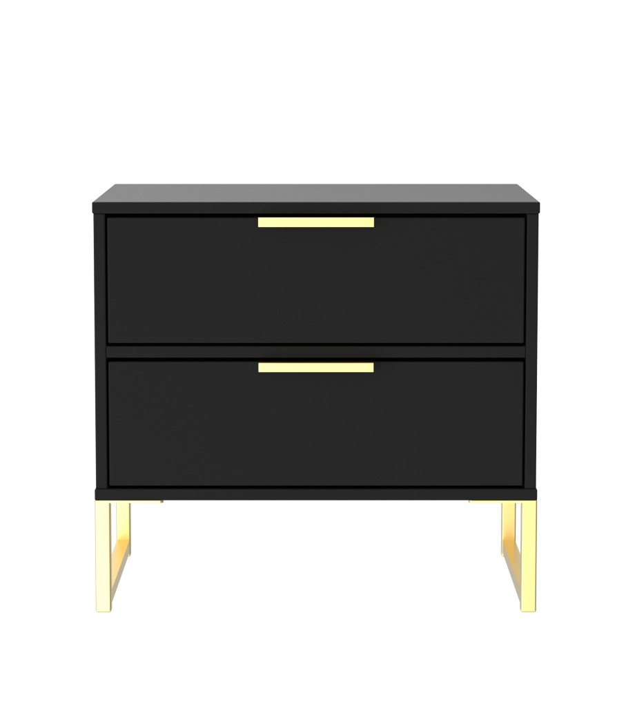 Diego 2 Drawer Midi Bedside Cabinet with Gold Frame Legs - Welcome Furniture