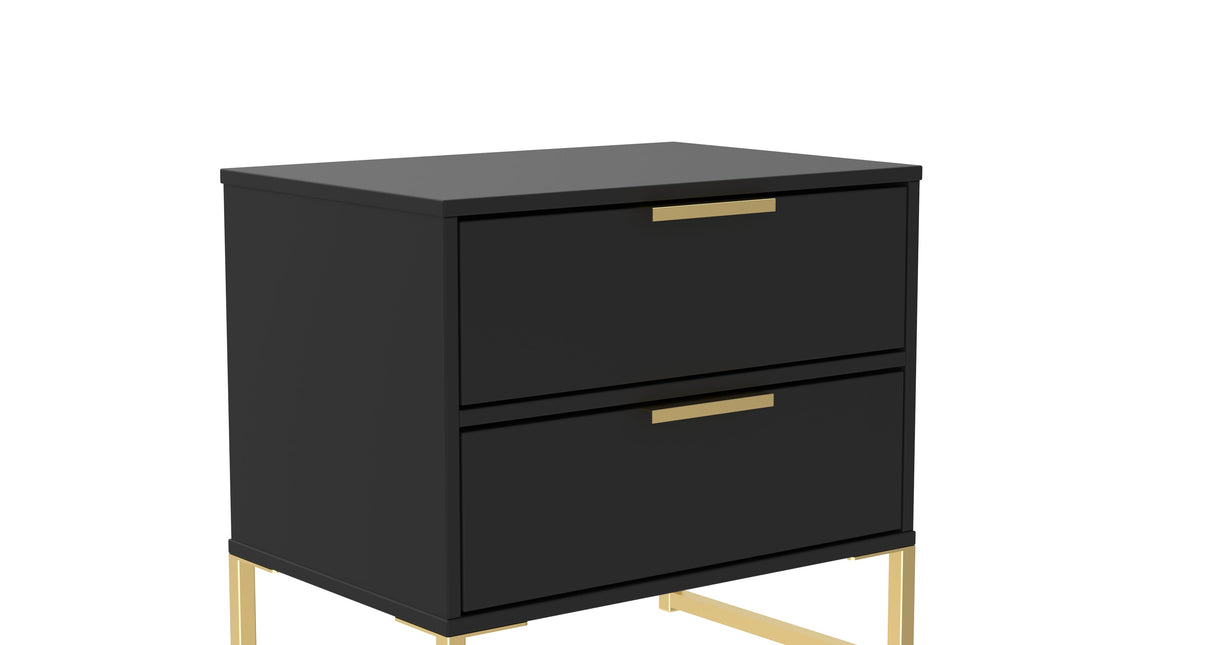 Diego 2 Drawer Midi Bedside Cabinet with Gold Frame Legs - Welcome Furniture